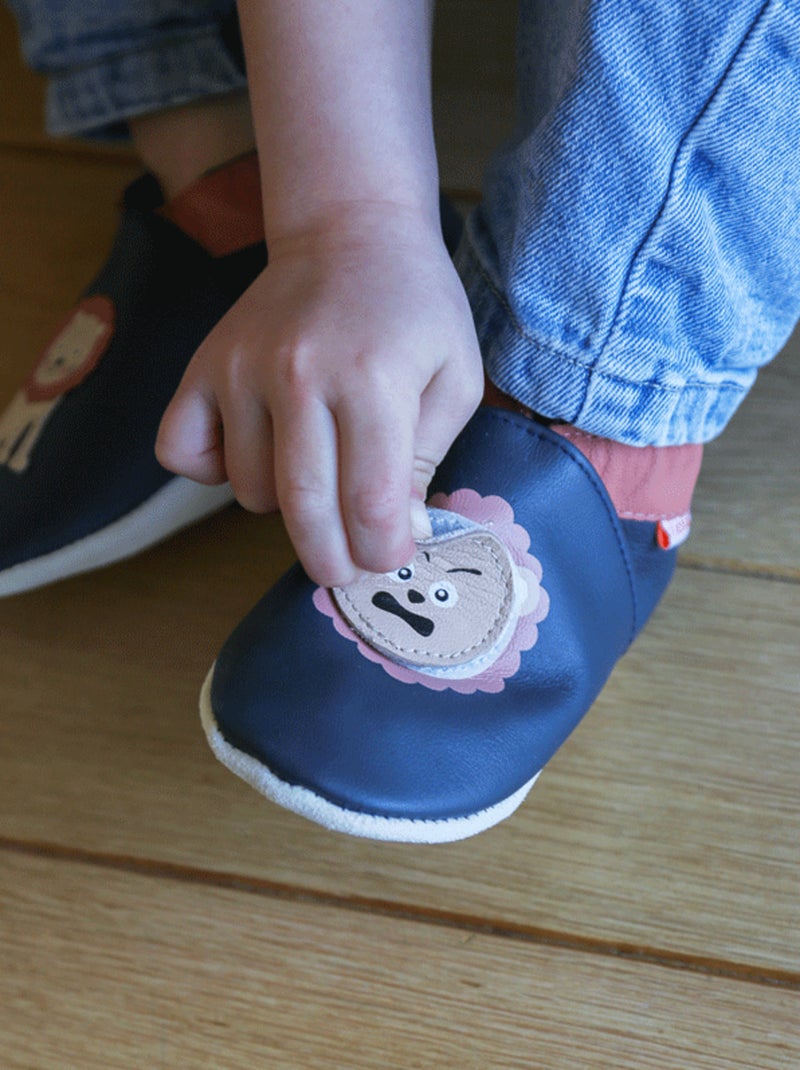 Chaussons bébé cuir souple à emotions Bleu - Kiabi