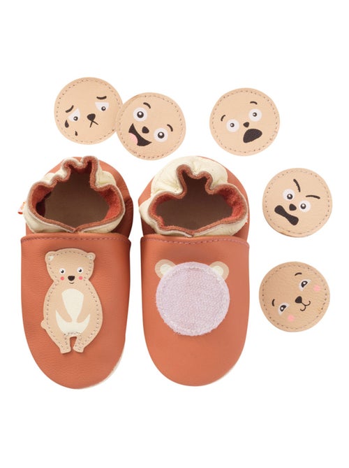 Chaussons bébé cuir souple à emotions - Kiabi