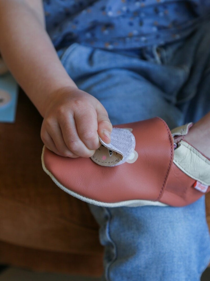 Chaussons bébé cuir souple à emotions Orange - Kiabi