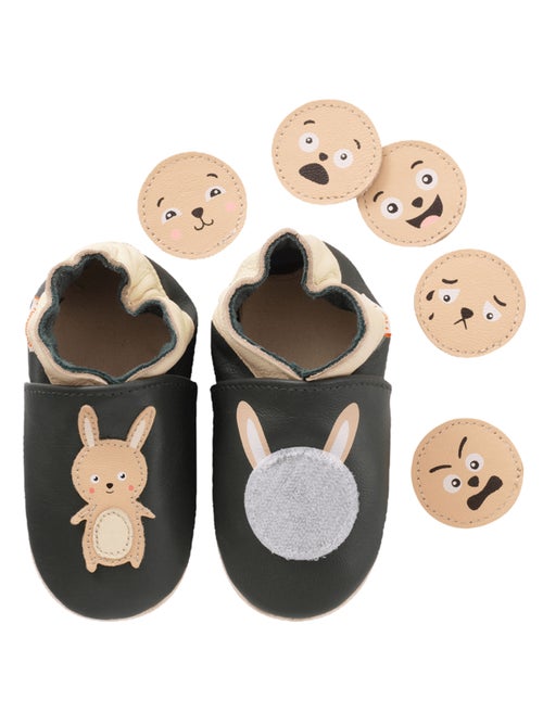 Chaussons bébé cuir souple à emotions - Kiabi