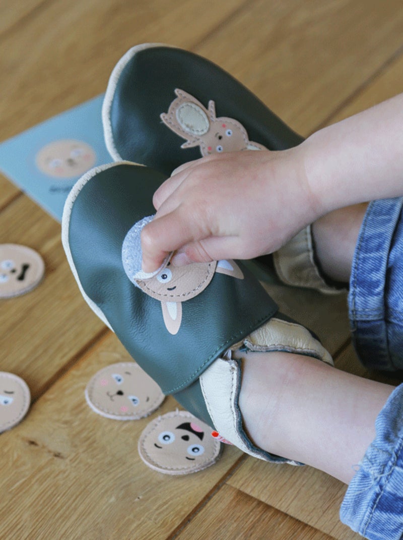 Chaussons bébé cuir souple à emotions Vert - Kiabi