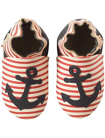 Chaussons bébé cuir souple Aline l'ancre marine
