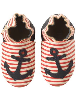 Chaussons bébé cuir souple Aline l'ancre marine