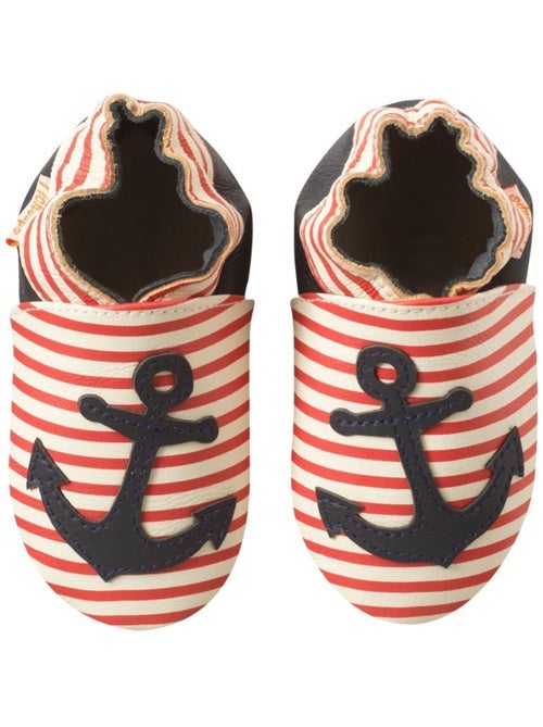 Chaussons bébé cuir souple Aline l'ancre marine - Kiabi