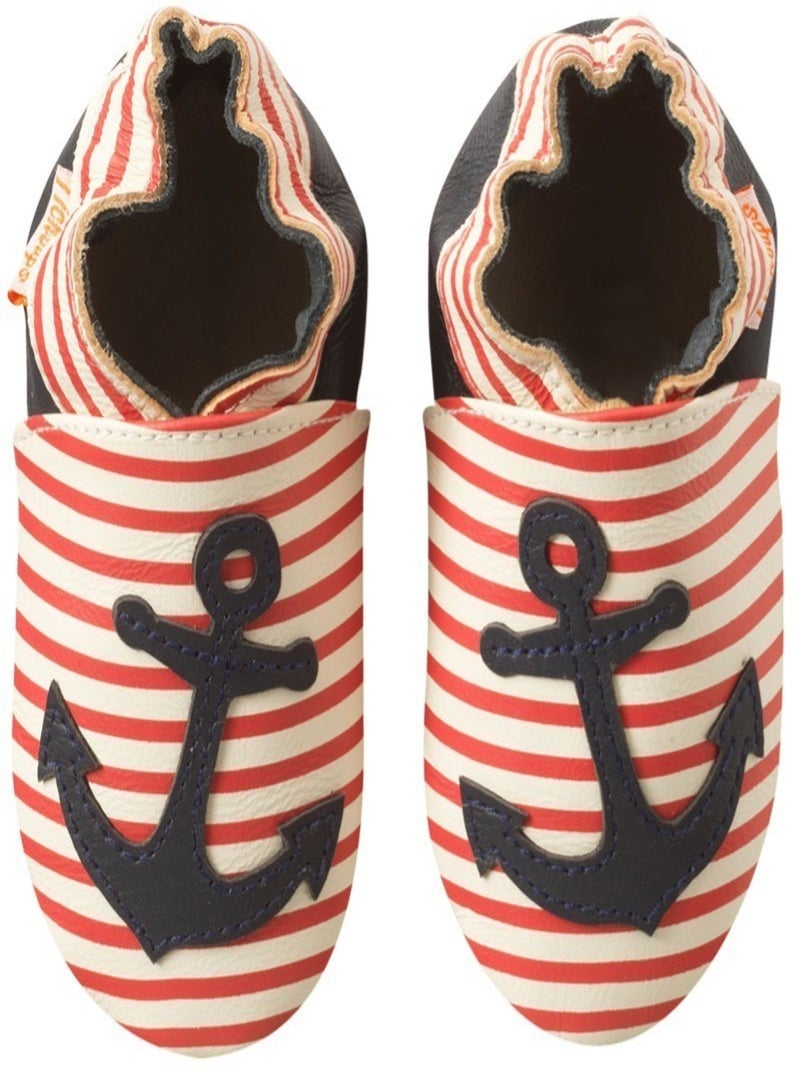 Chaussons bébé cuir souple Aline l'ancre marine Rouge - Kiabi