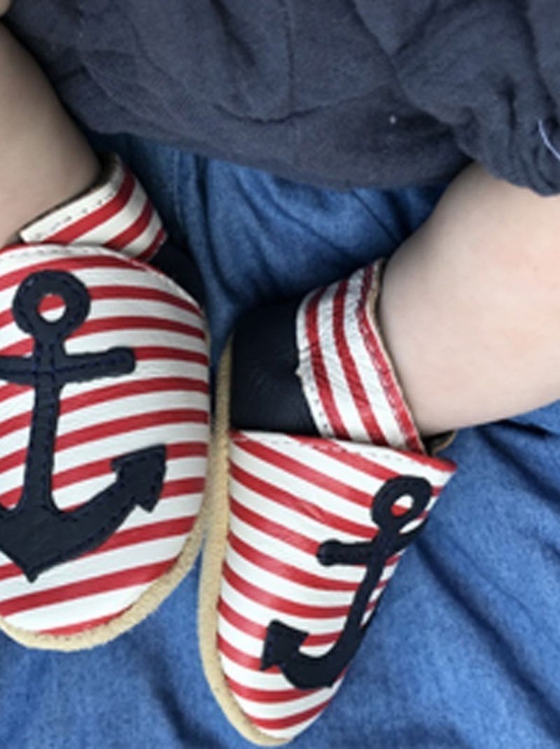 Chaussons bébé cuir souple Aline l'ancre marine Rouge - Kiabi