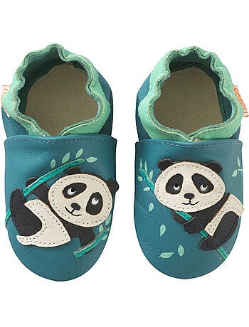 Chaussons bébé cuir souple Andréa le panda