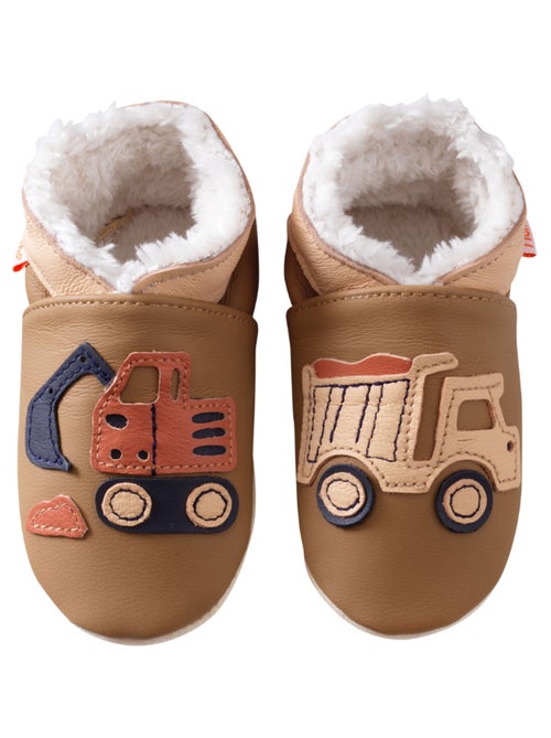 Chaussons bébé cuir souple bartholomé le chantier fourré - Kiabi
