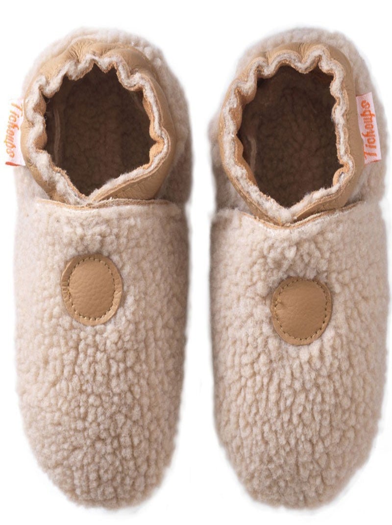 Chaussons bébé cuir souple Bouclettes Beige - Kiabi