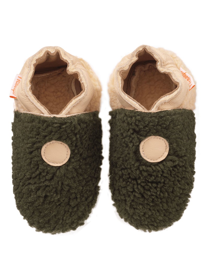 Chaussons bébé cuir souple Bouclettes kaki-beige Vert - Kiabi