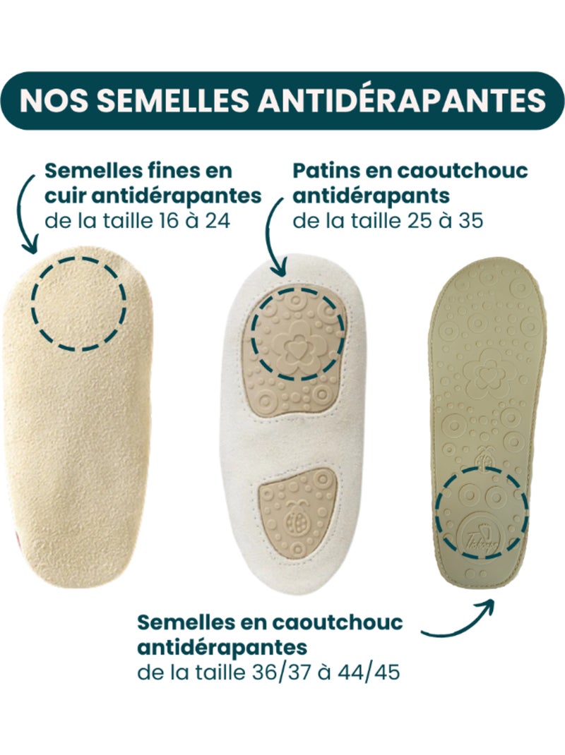 Chaussons bébé cuir souple bouclettes kaki-beige Vert - Kiabi
