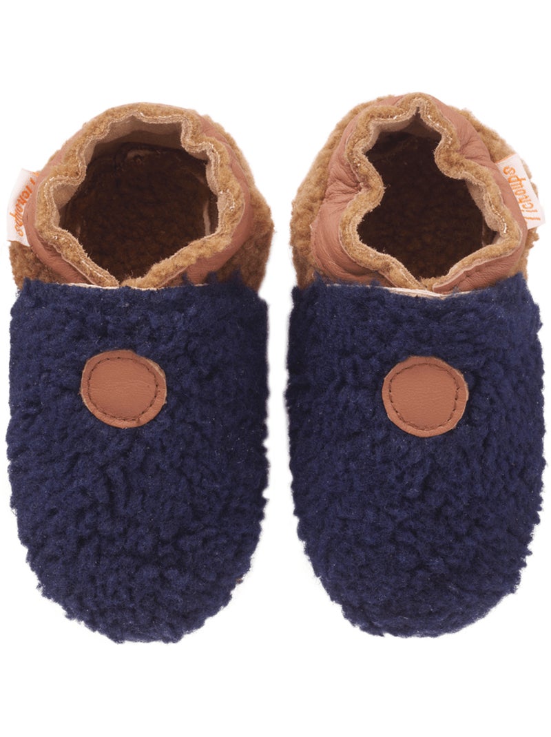 Chaussons bébé cuir souple Bouclettes marine-noisette Bleu - Kiabi