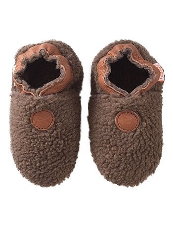 Chaussons bébé cuir souple Bouclettes marron