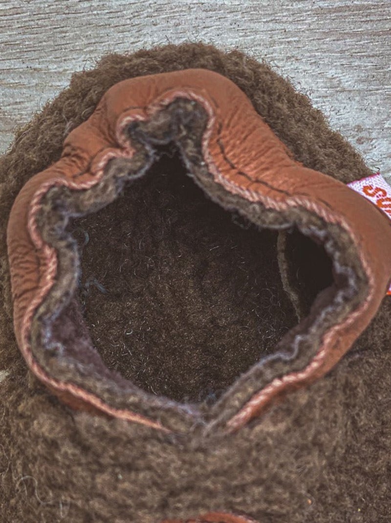 Chaussons bébé cuir souple bouclettes marron Marron - Kiabi