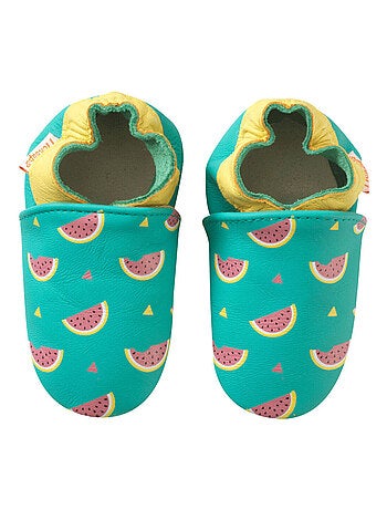 Chaussons bébé cuir souple Carla les pastèques
