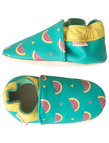 Chaussons bébé cuir souple Carla les pastèques