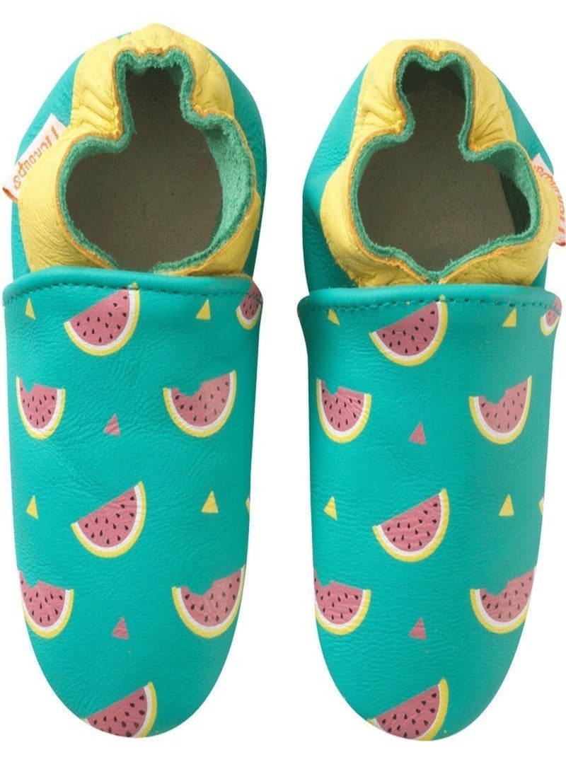Chaussons bébé cuir souple Carla les pastèques Vert - Kiabi