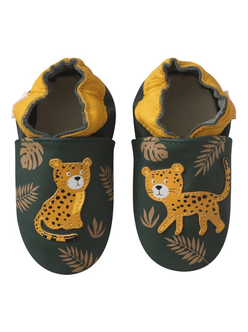 Chaussons bébé cuir souple César le jaguar Vert - Kiabi