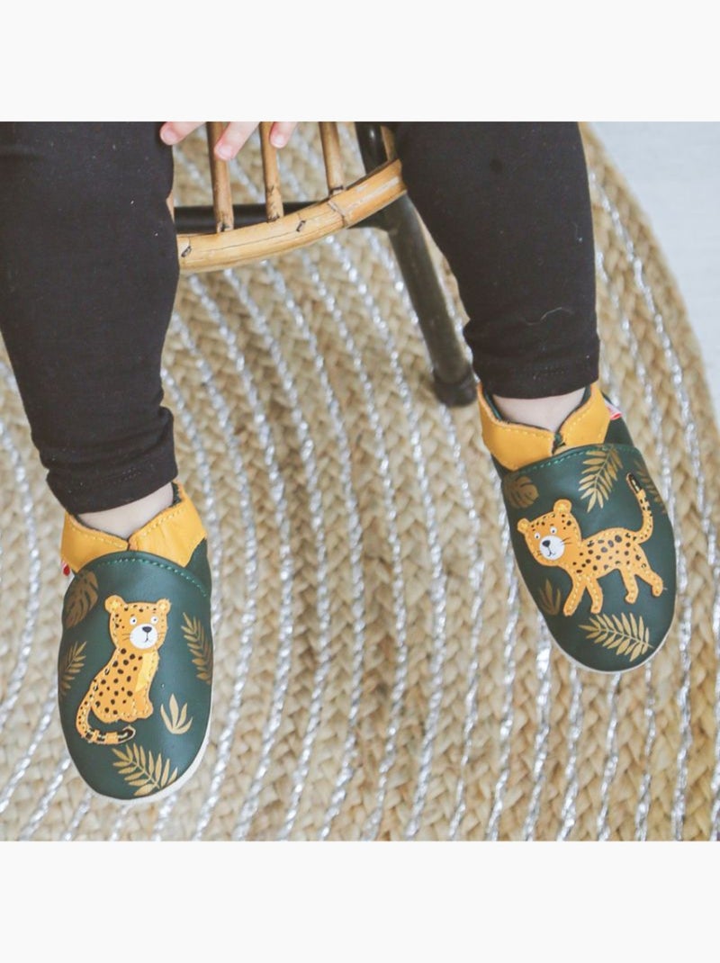 Chaussons bébé cuir souple César le jaguar Vert - Kiabi