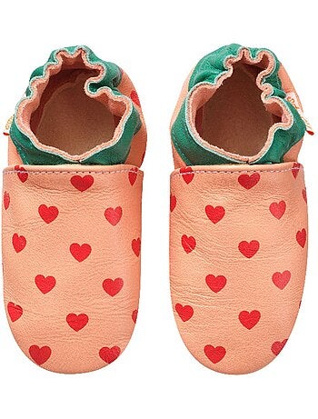 Chaussons bébé cuir souple coeurs