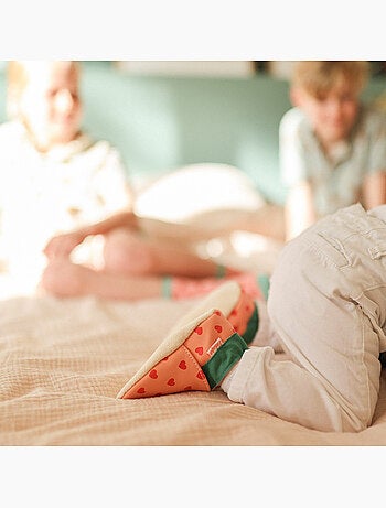 Chaussons bébé cuir souple coeurs