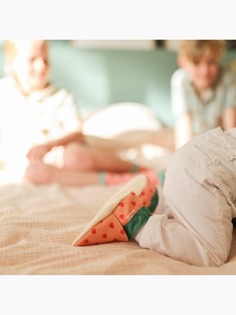 Chaussons bébé cuir souple cœurs Rouge - Kiabi