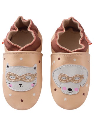 Chaussons bébé cuir souple Côme et claire au bal masqué