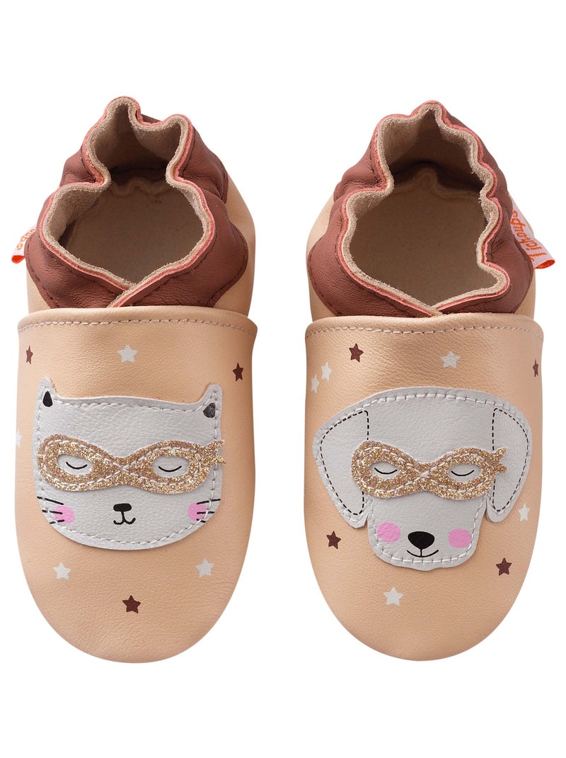 Chaussons bébé cuir souple Côme et Claire au bal masqué Rose - Kiabi