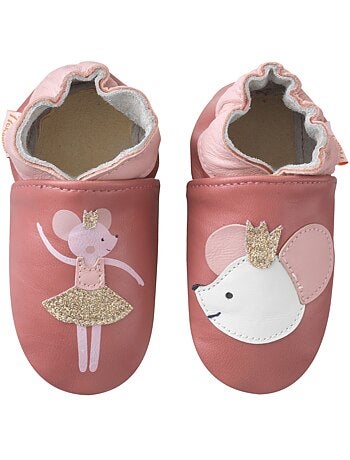 Chaussons bébé cuir souple Coralie la souris