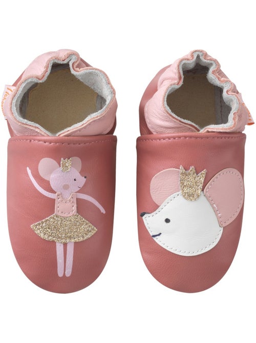 Chaussons bébé cuir souple Coralie la souris - Kiabi