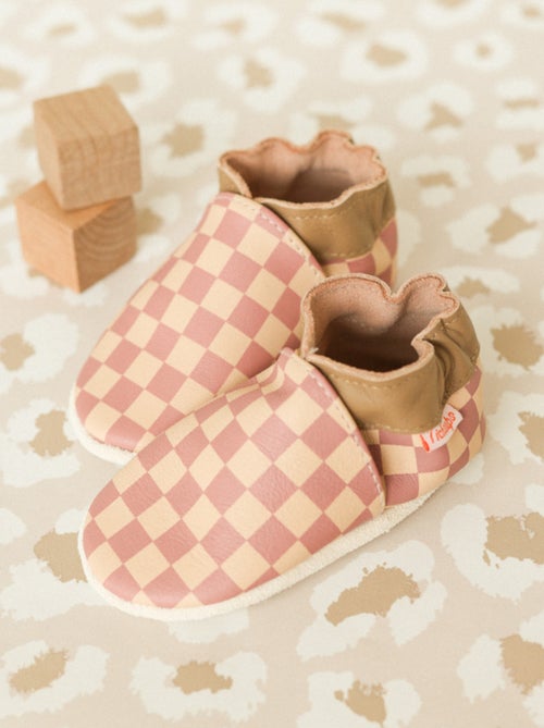 Chaussons bébé cuir souple damier - Kiabi