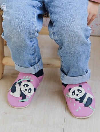 Chaussons bébé cuir souple Dana le panda