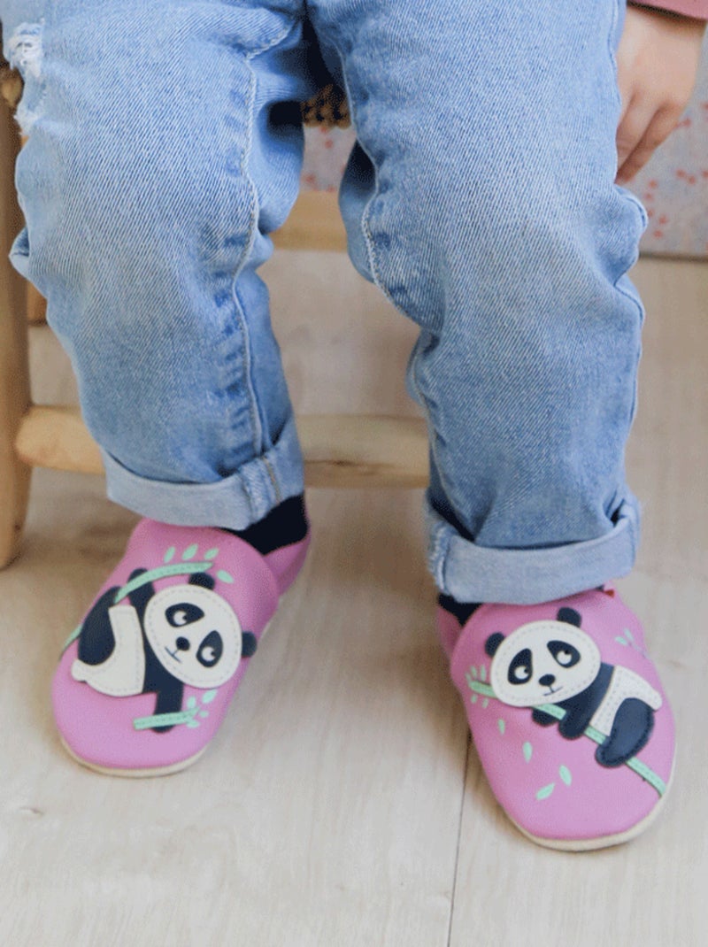 Chaussons bébé cuir souple Dana le panda Rose - Kiabi