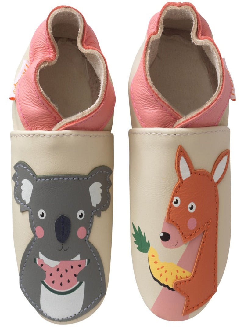 Chaussons bébé cuir souple Elliot et Salomé en été Beige - Kiabi