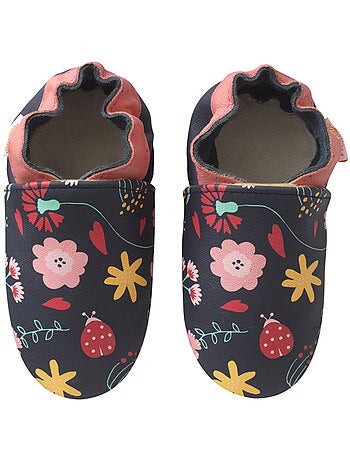 Chaussons bébé cuir souple Fanny les fleurs
