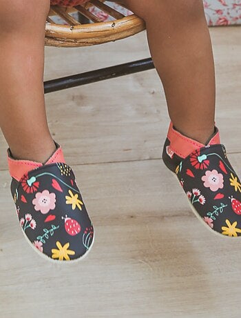 Chaussons bébé cuir souple Fanny les fleurs