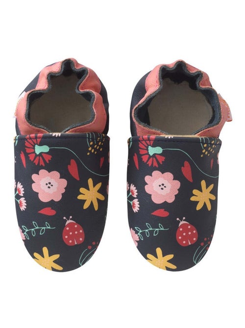Chaussons bébé cuir souple Fanny les fleurs - Kiabi