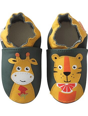 Chaussons bébé cuir souple Gabriel et Gustave prennent le goûter
