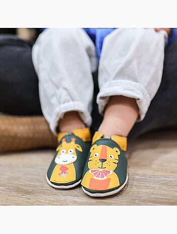 Chaussons bébé cuir souple Gabriel et Gustave prennent le goûter