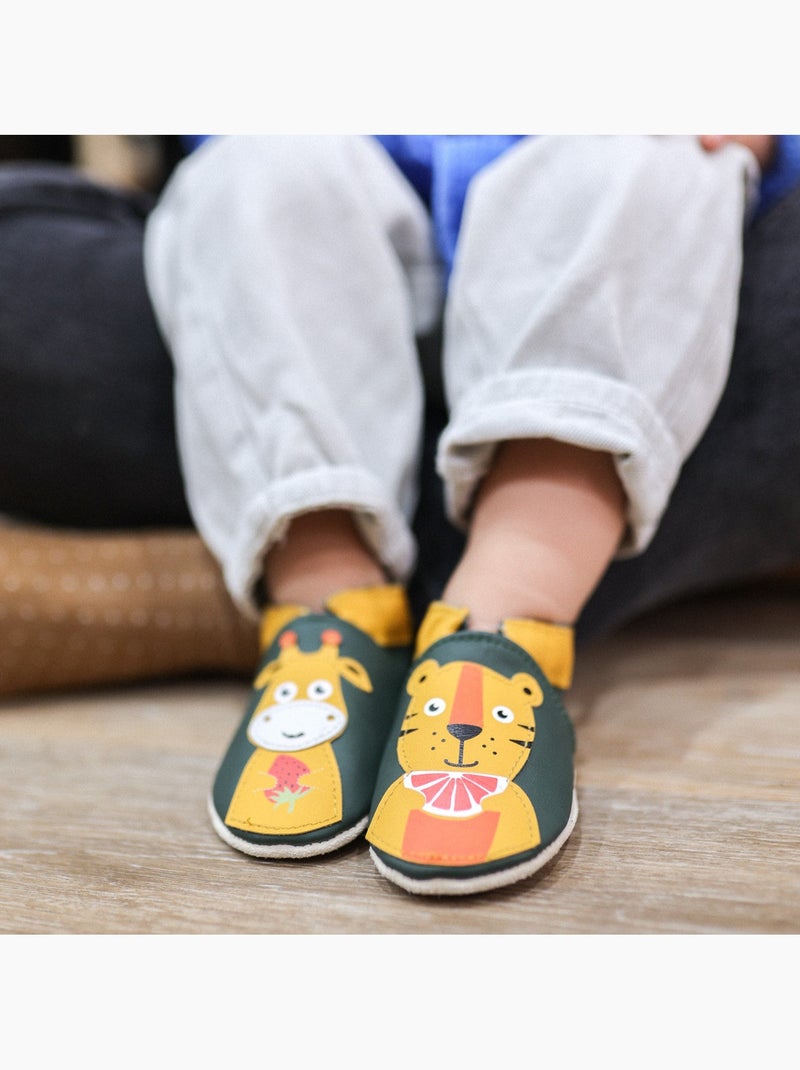 Chaussons bébé cuir souple Gabriel et Gustave prennent le goûter Vert - Kiabi