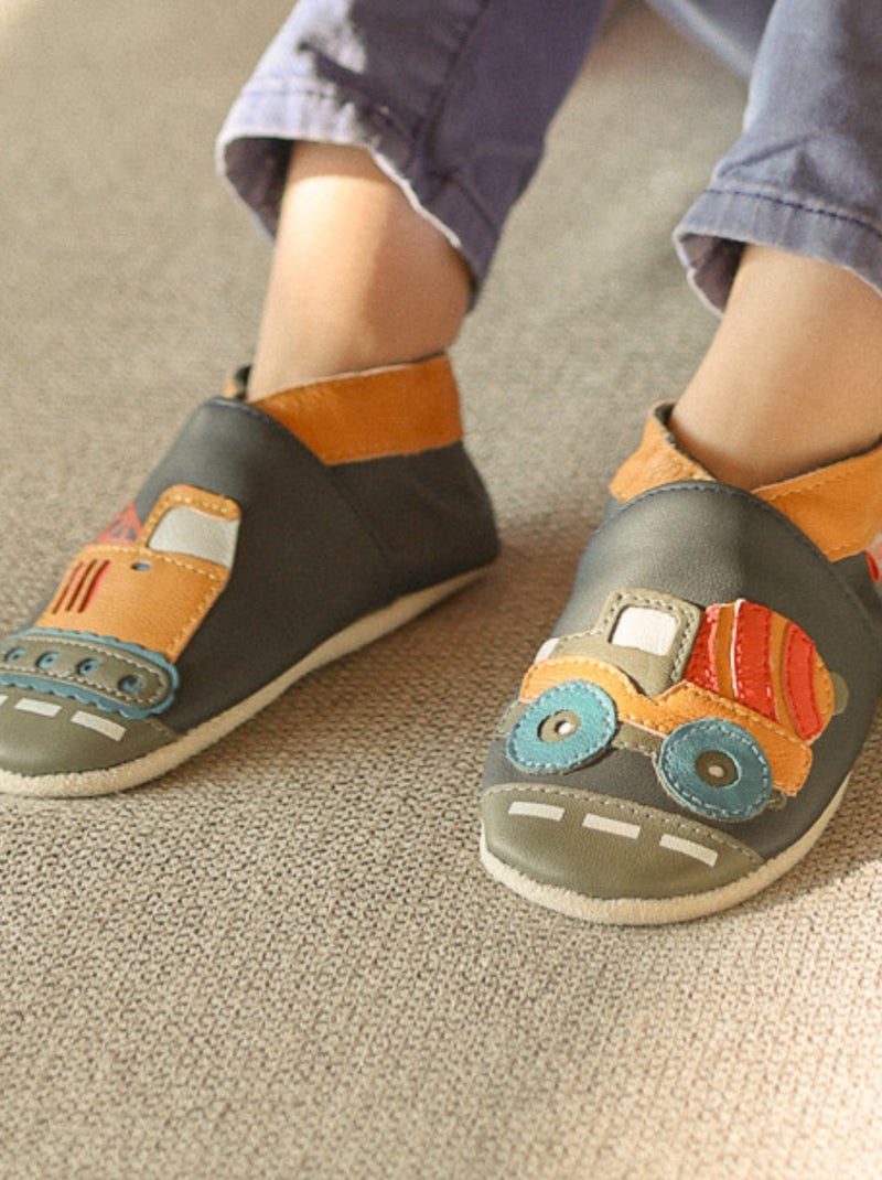 Chaussons bébé cuir souple Germain la grue Bleu - Kiabi