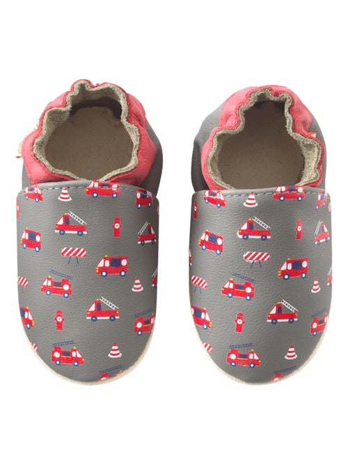 Chaussons bébé cuir souple Honoré les camions de pompiers - Kiabi
