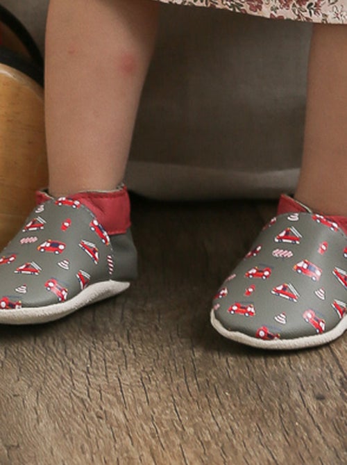 Chaussons bébé cuir souple Honoré les camions de pompiers - Kiabi