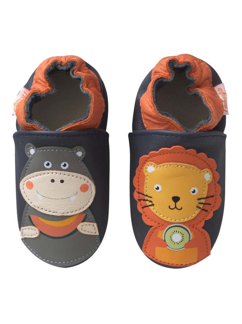 Chaussons bébé cuir souple Jade et Robert se régalent Bleu - Kiabi