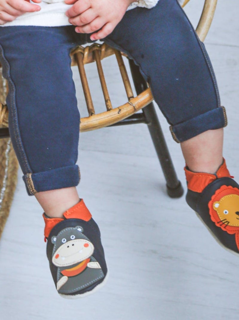 Chaussons bébé cuir souple Jade et Robert se régalent Bleu - Kiabi