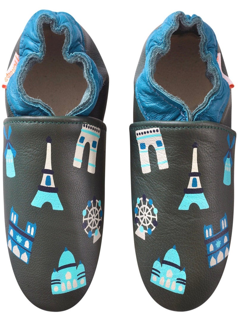 Chaussons bébé cuir souple Jimmy à Paris Vert - Kiabi