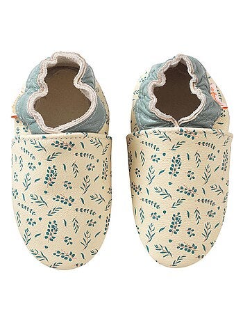 Chaussons bébé cuir souple Jo l'eucalyptus