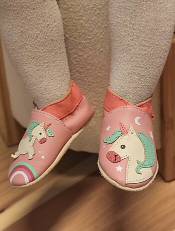 Chaussons bébé cuir souple Laura la licorne