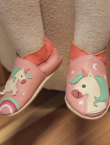Chaussons bébé cuir souple Laura la licorne