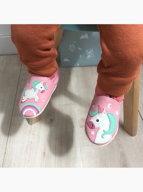 Chaussons bébé cuir souple Laura la licorne - Kiabi